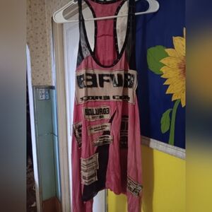 SALVAGE VINTAGE Pink and Black with Lace INSANE Graphic Asymestrical Dress...htf